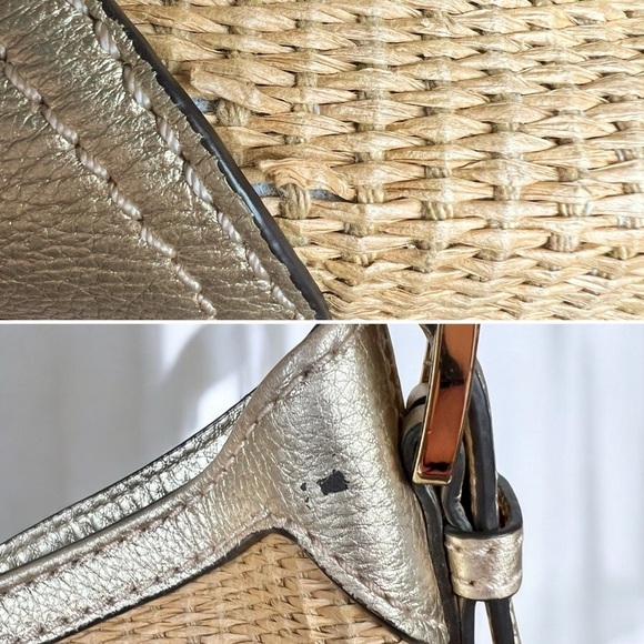 Michael Kors Straw & Metallic Gold Millbrook Leather Hobo Shoulder Bag - Picture 3 of 10